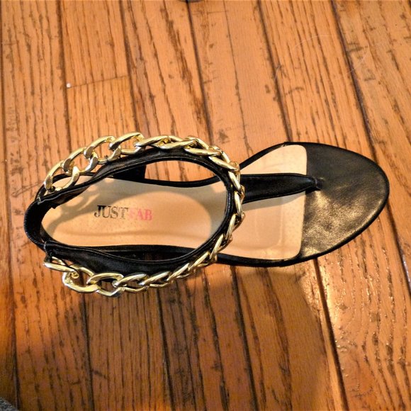 Black Wedge Sandals with Gold Ankle Chain - Picture 3 of 5